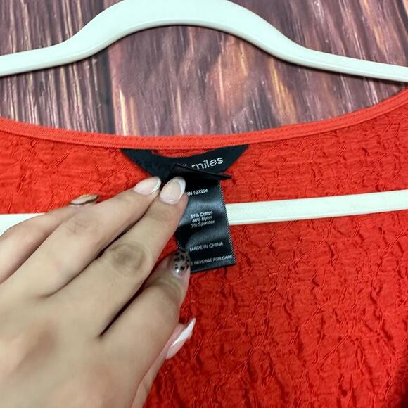 Ali Miles Womens 3X Tunic Top Orange Crinkle Roll Tab Sleeves Black Bottons - Picture 3 of 5